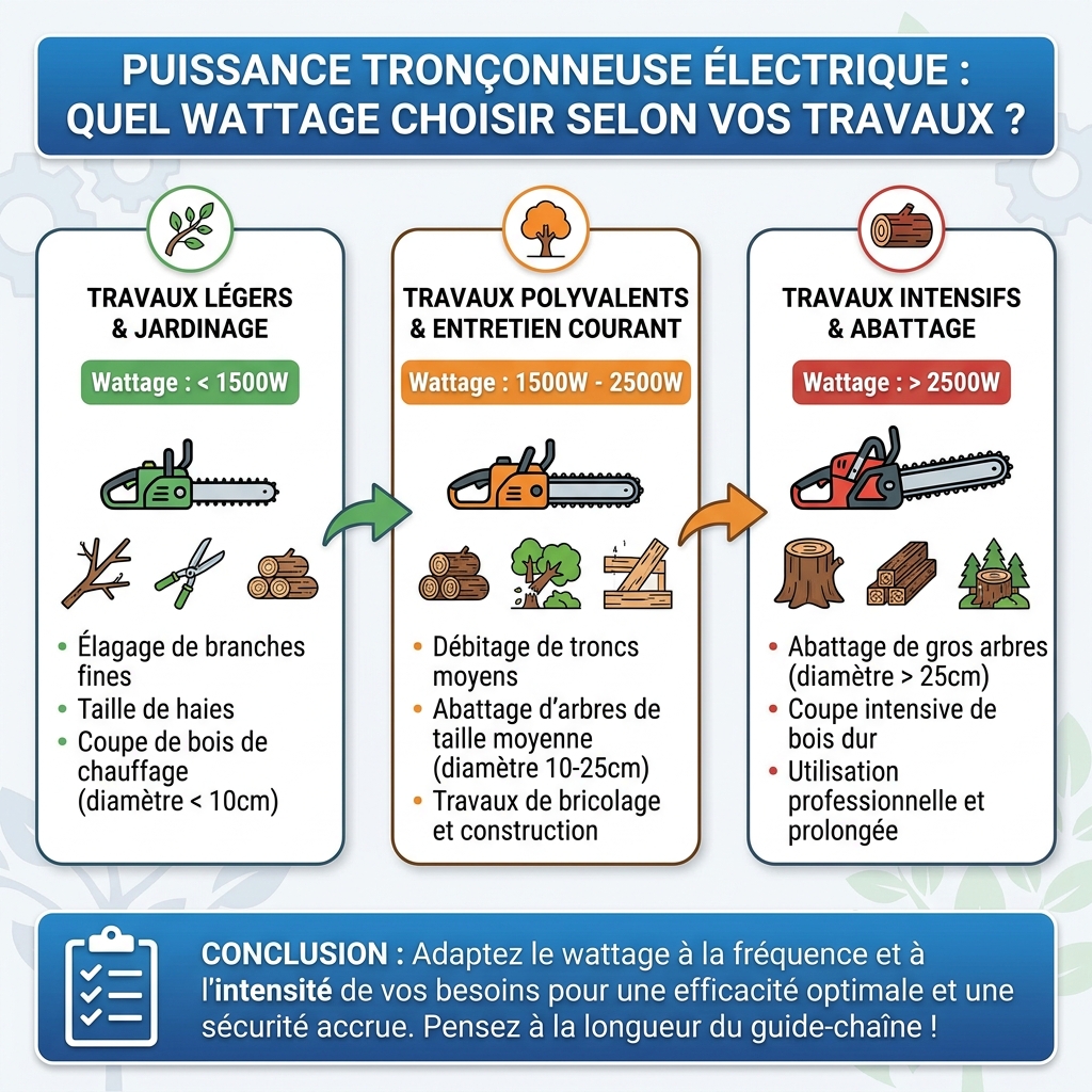 Puissance Tronçonneuse Électrique : Quelle Wattage Choisir Selon Vos Travaux ? - infographie